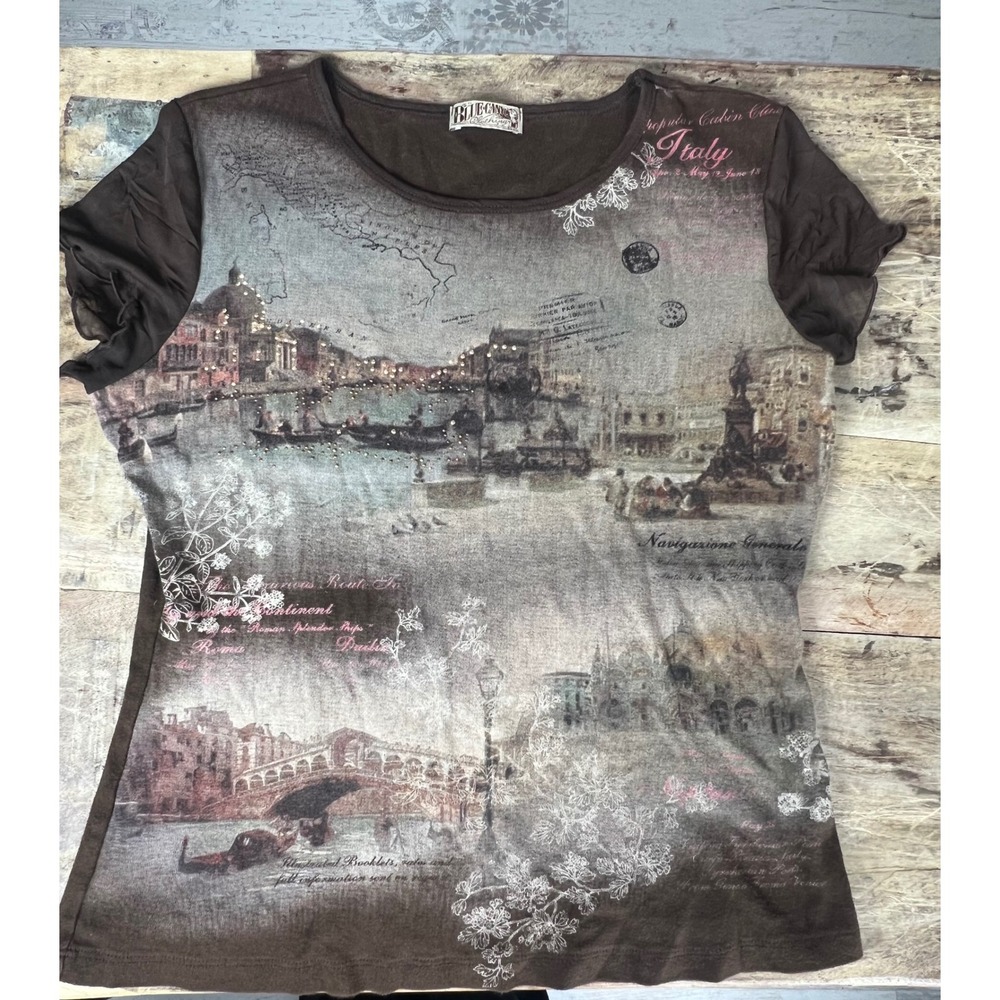 Y2K Blue Canyon Brown Tee Beaded Venice Italy Tee